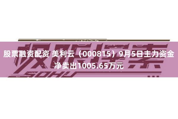 股票融资配资 美利云（000815）9月5日主力资金净卖出1005.65万元