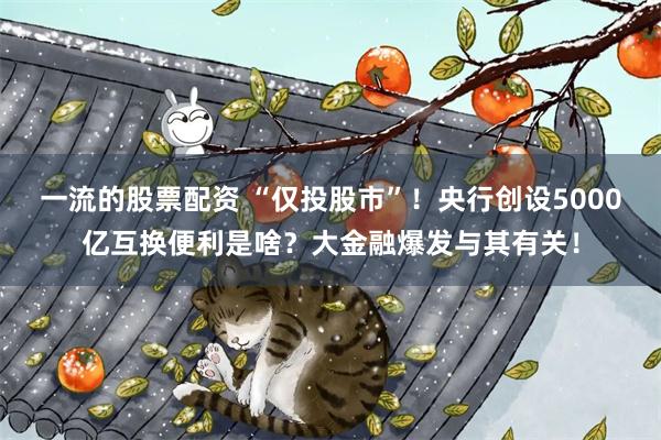 一流的股票配资 “仅投股市”！央行创设5000亿互换便利是啥？大金融爆发与其有关！